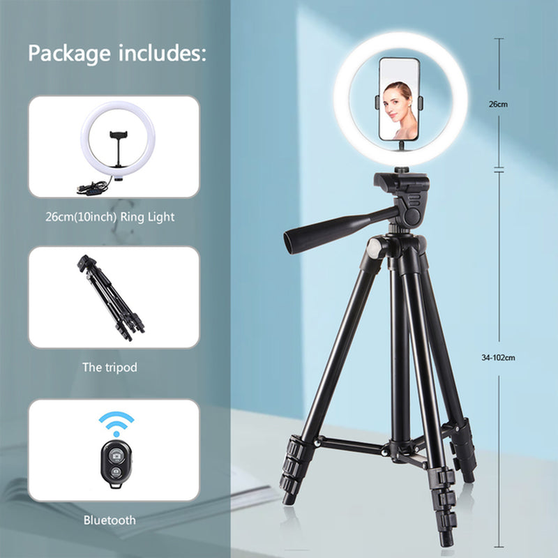 26Cm Photo Ringlight Led Selfie Ring Light Phone Remote Control Lamp Photography Lighting with Tripod Stand Holder Youtube Video