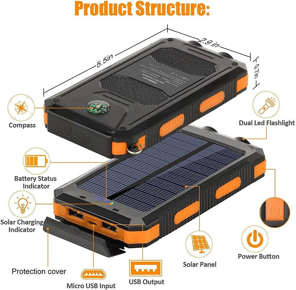 2023 Super USB Portable Charger Solar Power Bank for Cell Phone