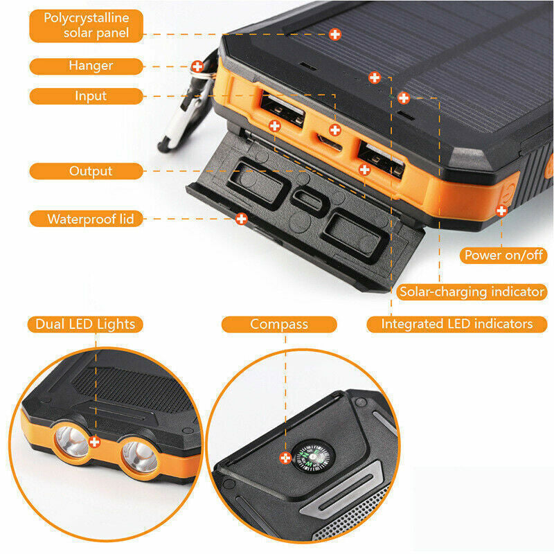 Super 20000Mah USB Portable Charger Solar Power Bank for Iphone Cell Phone 2023