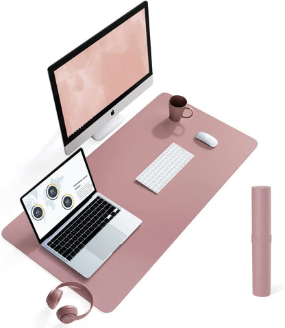 Non-Slip Desk Pad, Waterproof PVC Leather Desk Table Protector, Ultra Thin Large Mouse Pad, Easy Clean Laptop Desk Writing Mat for Office Work/Home/Decor(Dark Pink, 35.4" X 17")